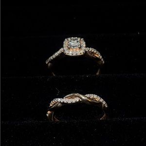 Diamond Bridal Set in 14k Rose Gold in Sterling Silver Size: 6.5